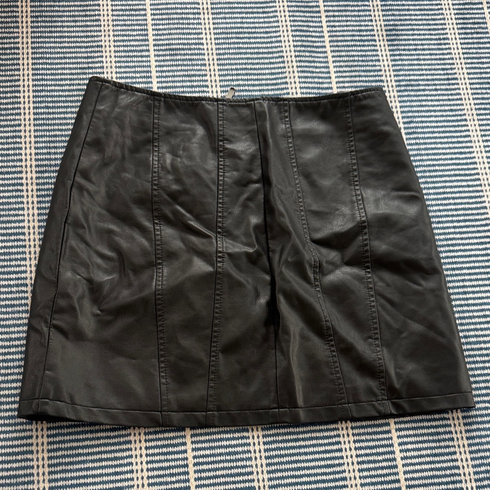 Free People Black Leather Mini Skirt